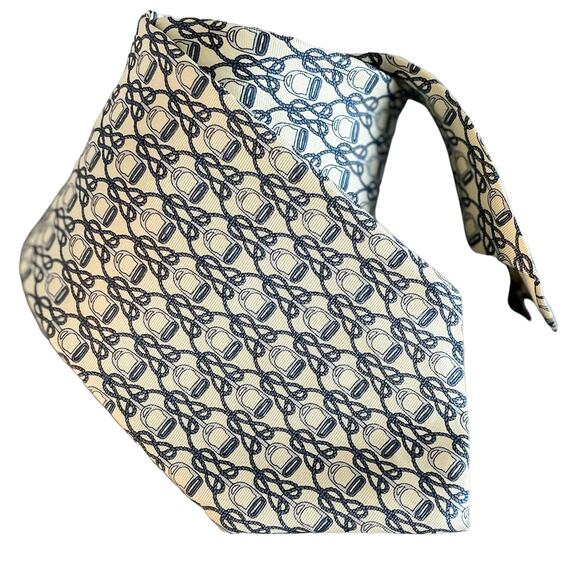 Bert Pulitzer Luxe Print 100% Silk Stirrup Rope Print Tie blue cream 3.5" w - Picture 5 of 5